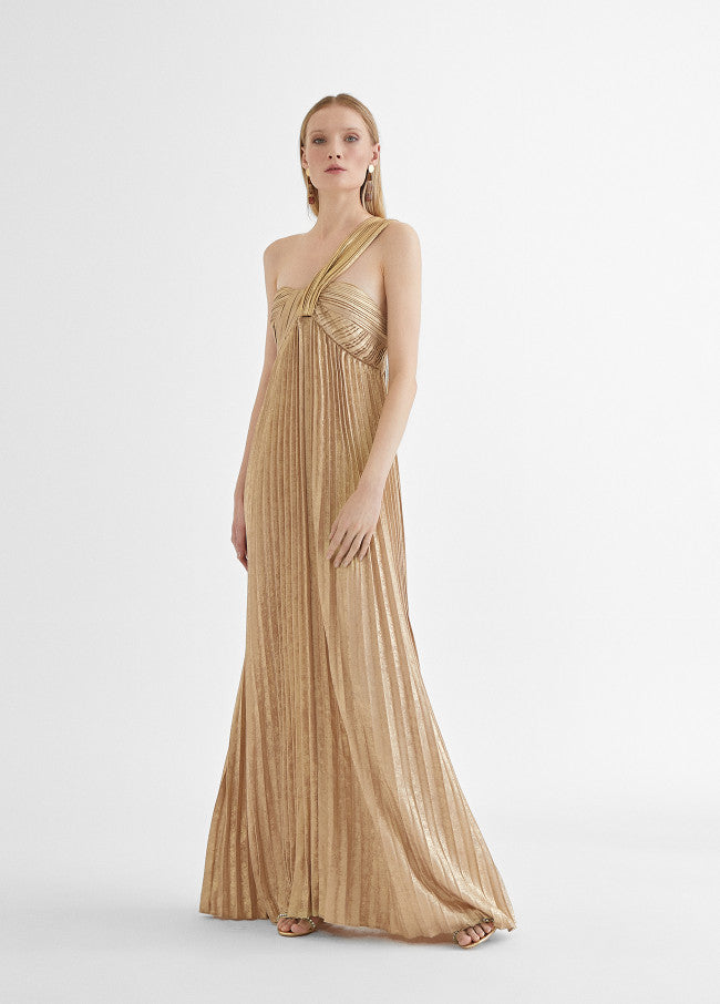 VESTIDO LONGO DOURADO ASSIMÉTRICO