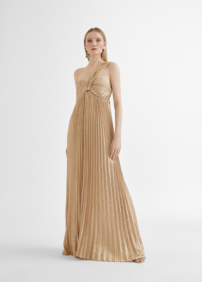 VESTIDO LONGO DOURADO ASSIMÉTRICO